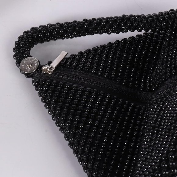 6'' Women Black Beaded Triangle Evening Bag for Cocktail Wedding - Picture 5 of 5